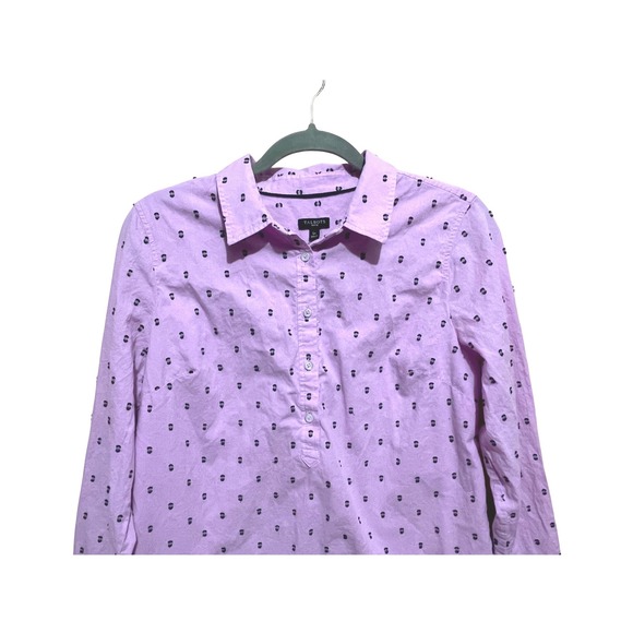 Talbots Petite Lavender Clip Dot Popover Blouse Textured Button Placket Top LP - Picture 3 of 9